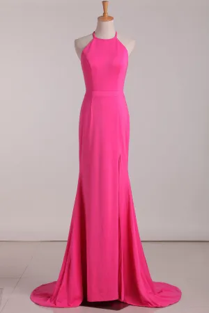 2024 Mermaid Evening Dresses Halter Chiffon Sweep Train