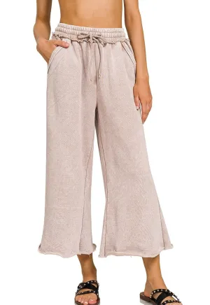 Acid Washed Palazzo Pants in Ash Mocha