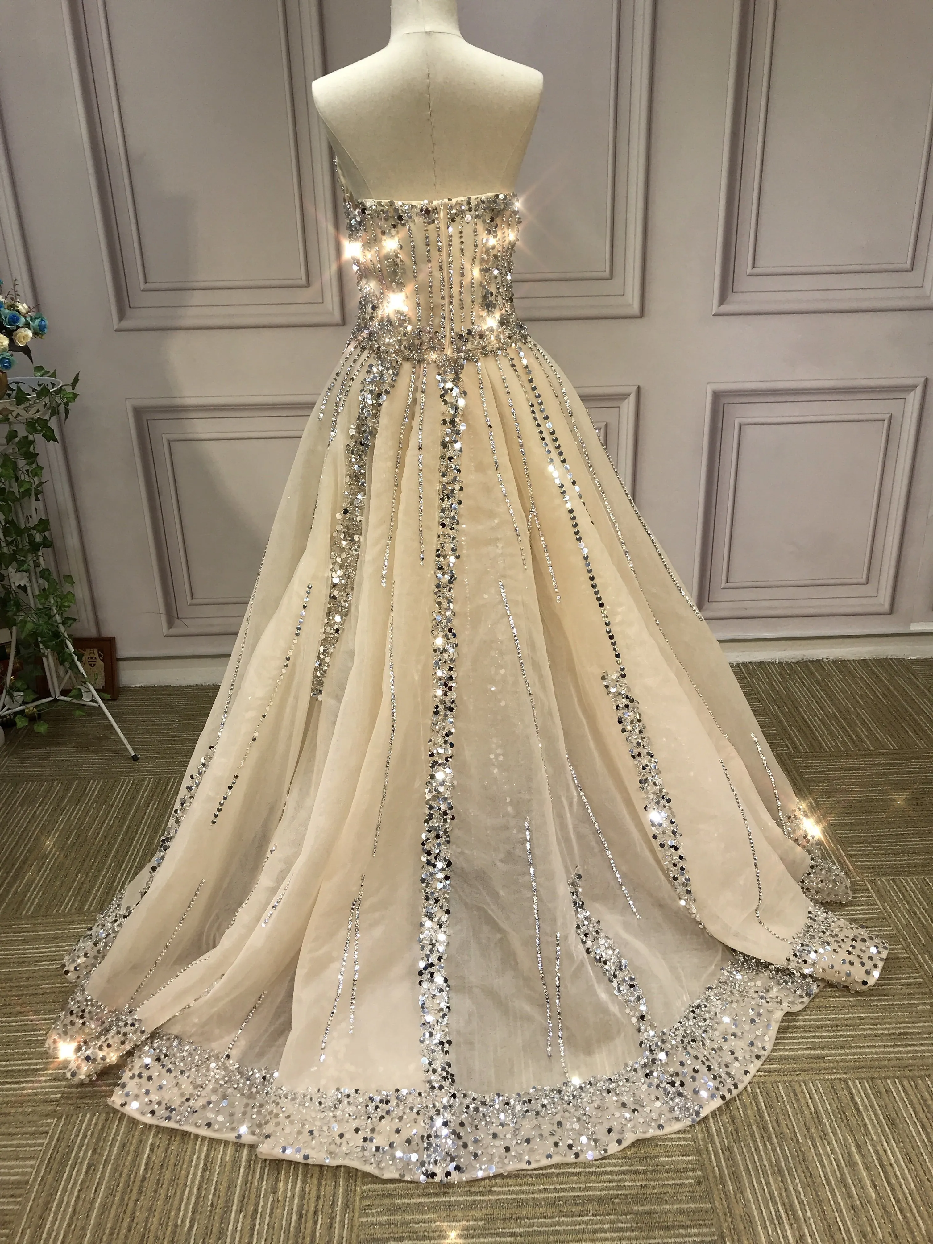 All beaded sliver crystals rhinestones couture prom dresses in two pieces removable train prom dress christmas promotion sale only one