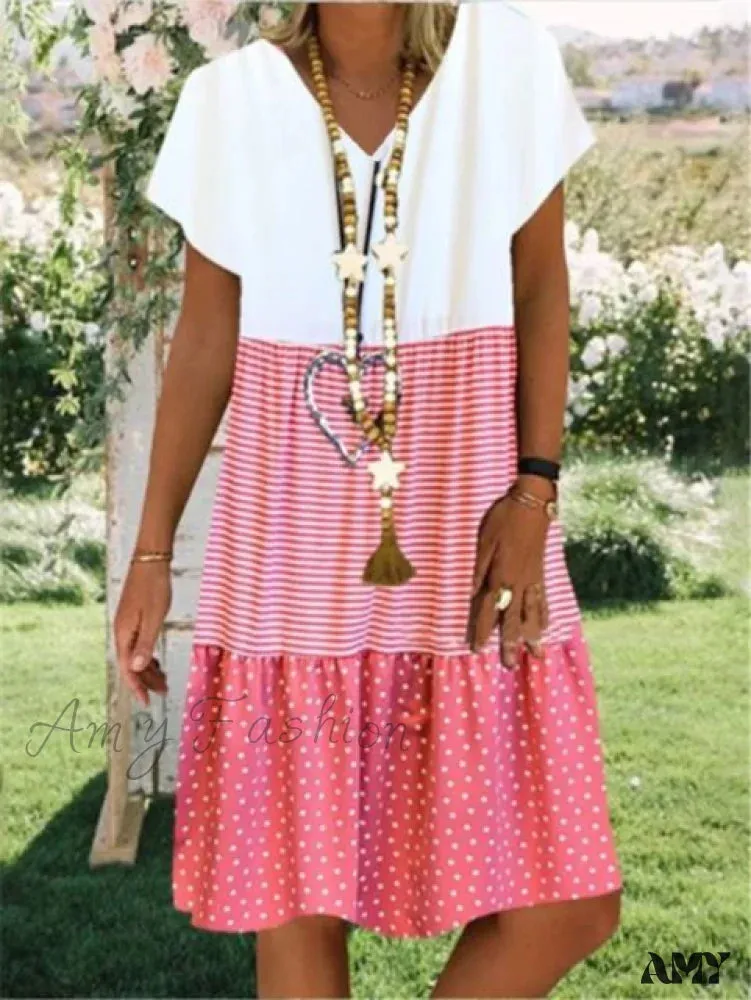 Amy Fashion - Large Big Printed Patchwork Boho Casual Party Dresses