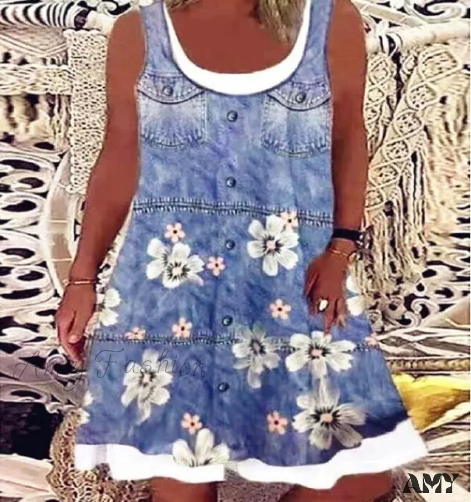 Amy Fashion - Large Big Printed Patchwork Boho Casual Party Dresses