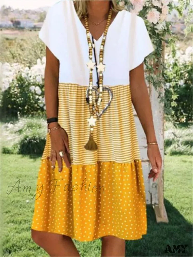 Amy Fashion - Large Big Printed Patchwork Boho Casual Party Dresses