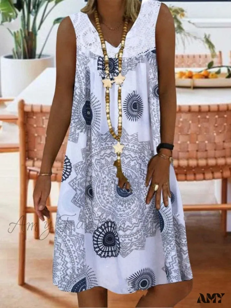 Amy Fashion - Large Big Printed Patchwork Boho Casual Party Dresses