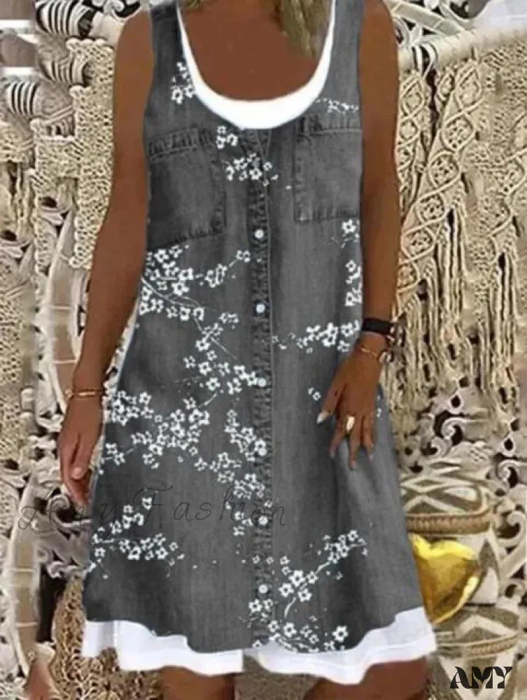Amy Fashion - Large Big Printed Patchwork Boho Casual Party Dresses