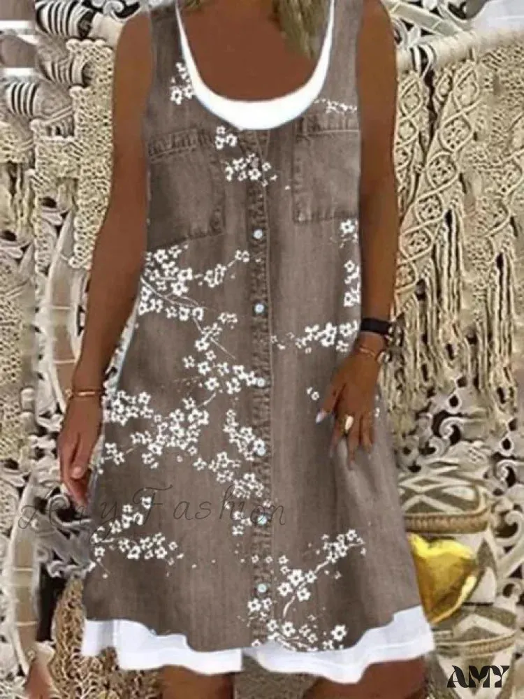 Amy Fashion - Large Big Printed Patchwork Boho Casual Party Dresses