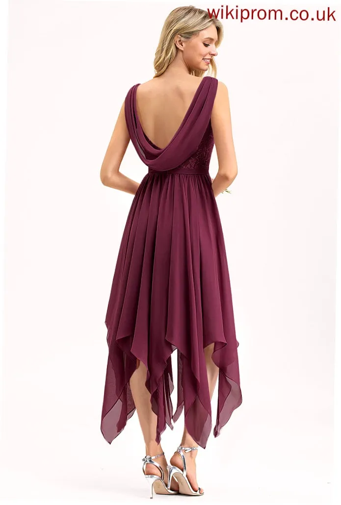 Ankle-Length Silhouette Lace Fabric Length Neckline V-neck Straps A-Line Lailah Sleeveless Natural Waist Bridesmaid Dresses