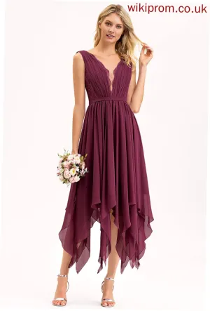 Ankle-Length Silhouette Lace Fabric Length Neckline V-neck Straps A-Line Lailah Sleeveless Natural Waist Bridesmaid Dresses