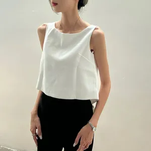 Backless Bowknot Tank Tops For Women Round Neck Sleeveless Solid Minimalist Vests Female Summer Clothing Style