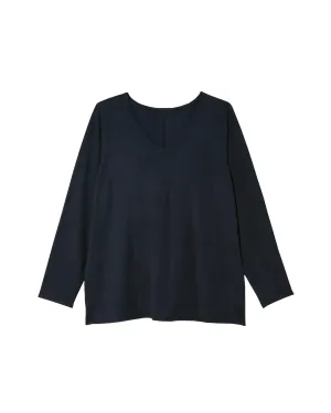 Bettina Long Sleeve Woven Back Sweater | Navy / Navy