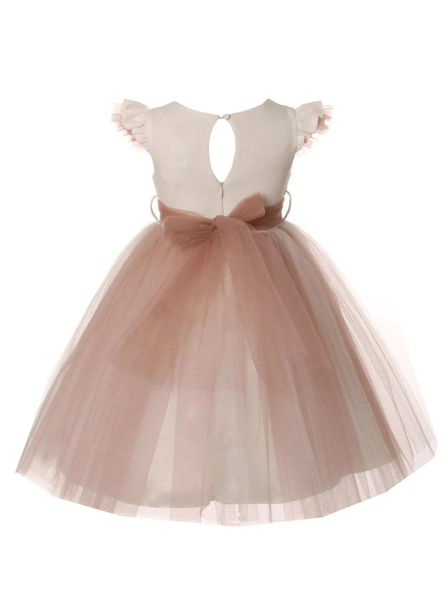 Big Girls Tulle Flower Corsage Ruffled Sleeves Junior Bridesmaid Dress 2-12