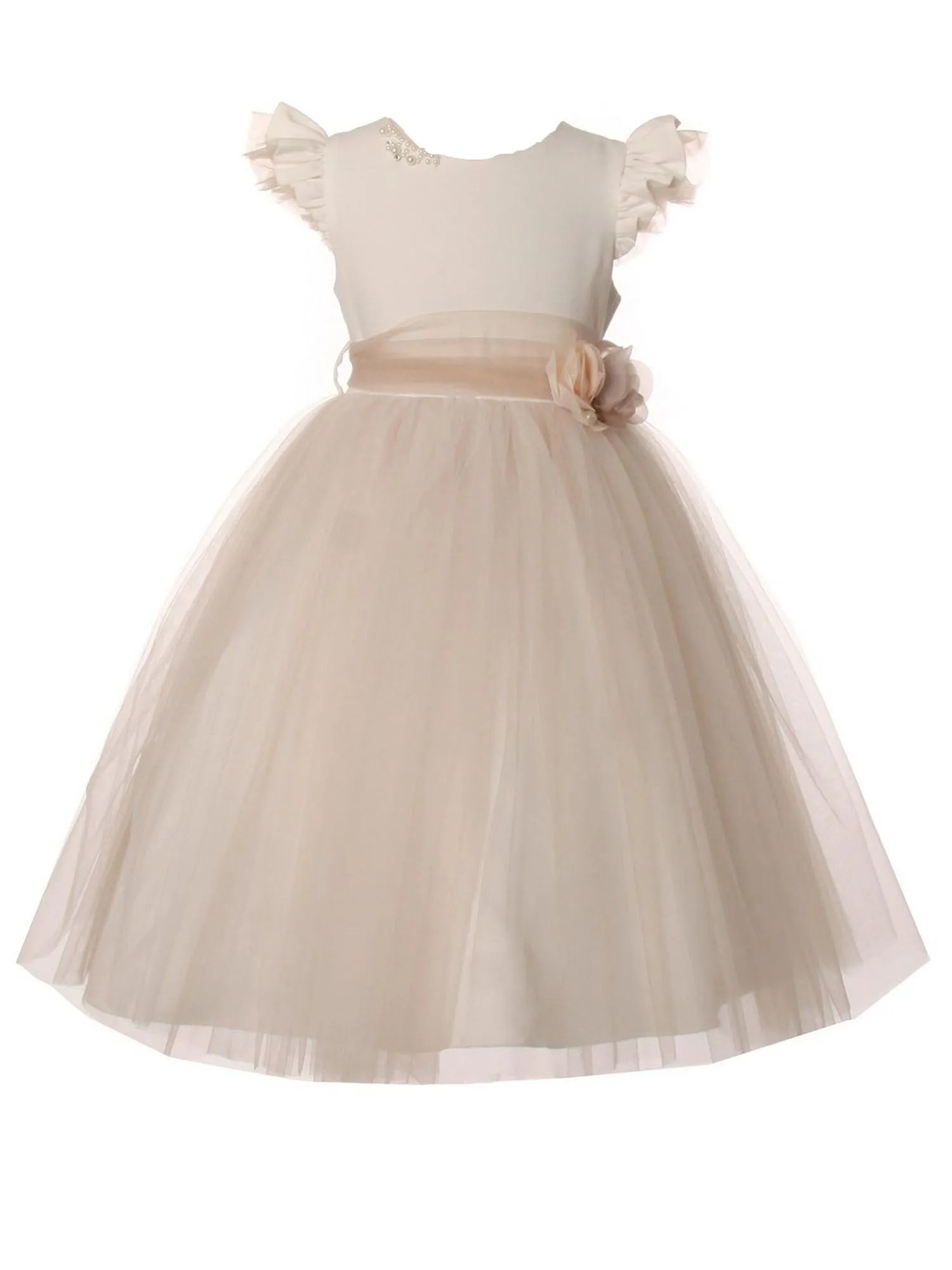 Big Girls Tulle Flower Corsage Ruffled Sleeves Junior Bridesmaid Dress 2-12