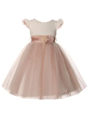 Big Girls Tulle Flower Corsage Ruffled Sleeves Junior Bridesmaid Dress 2-12