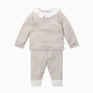 Blush & Khaki Stripe Ruffle T-Shirt & Leggings Set