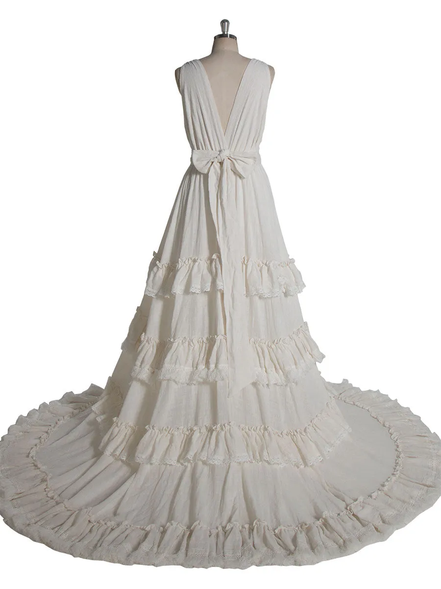 Boho Chic Cotton Layered Ruffles Maxi Dress Bohemian Photoshoot Dress YW240086