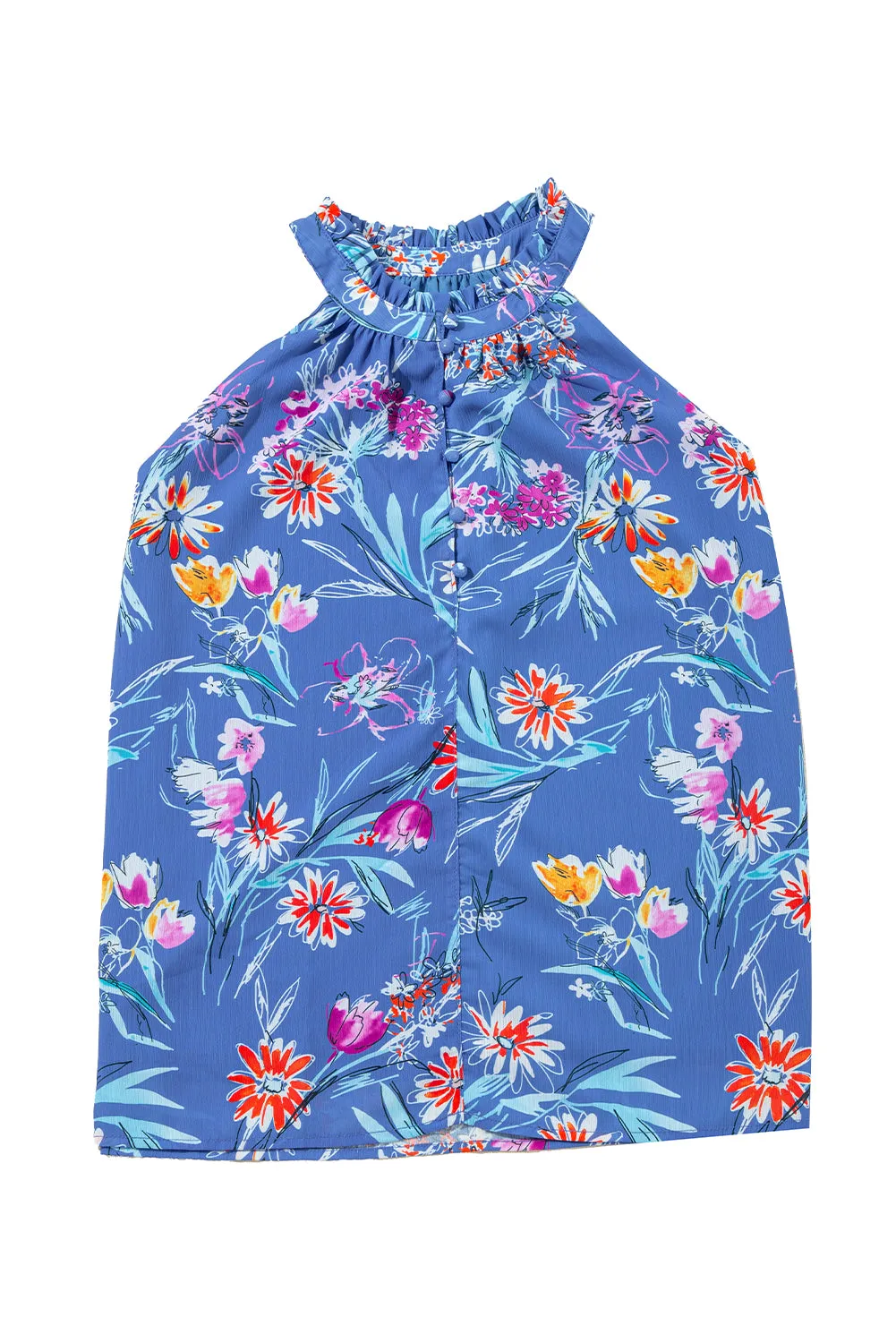 Boho Floral Print Button Front Sleeveless Blouse