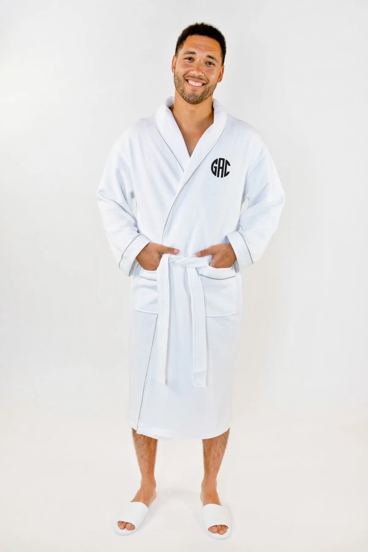 Bride and Groom Grid Style Embroidered Bath Robe White