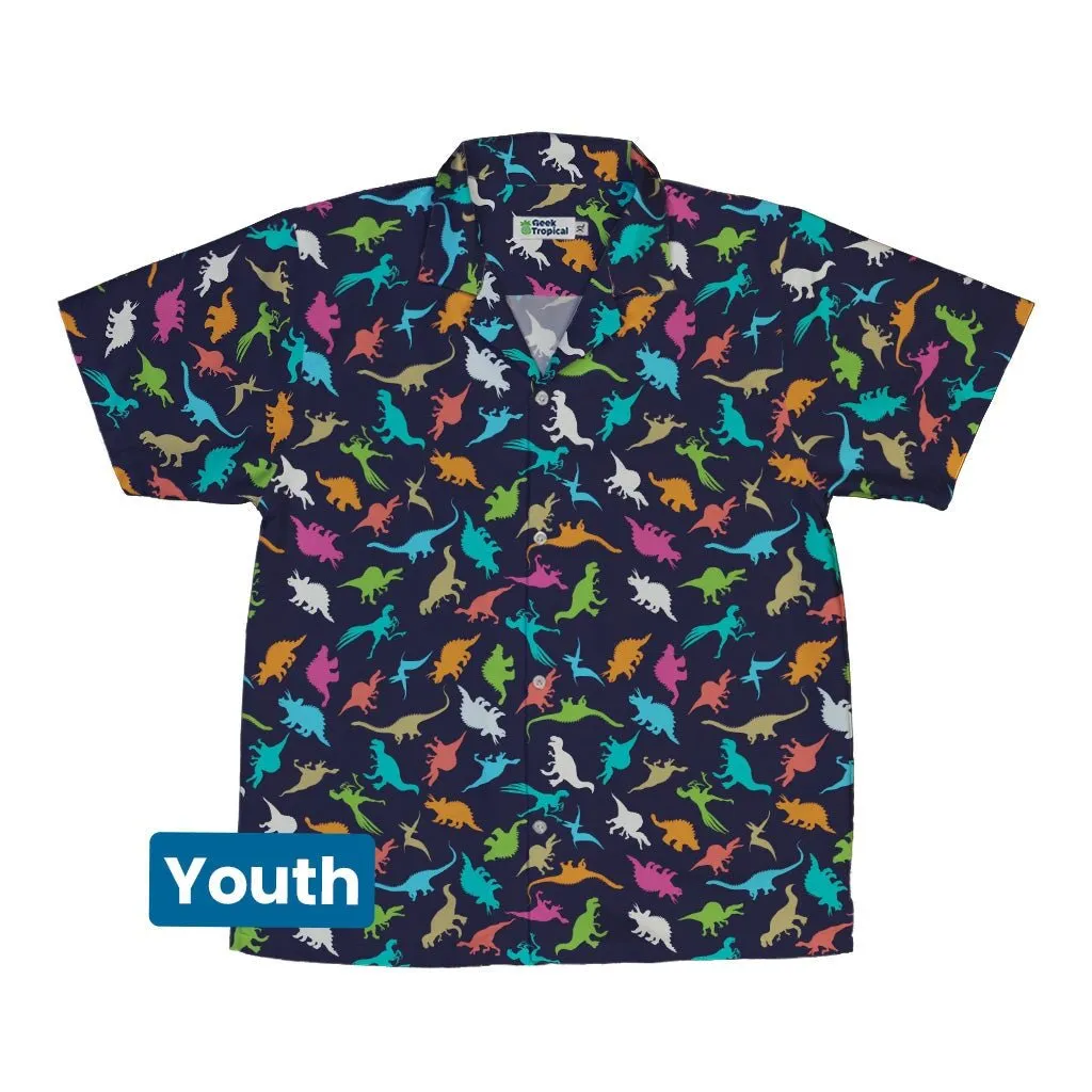 Colorful Dinosaur Silhouettes Navy Youth Hawaiian Shirt