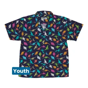 Colorful Dinosaur Silhouettes Navy Youth Hawaiian Shirt