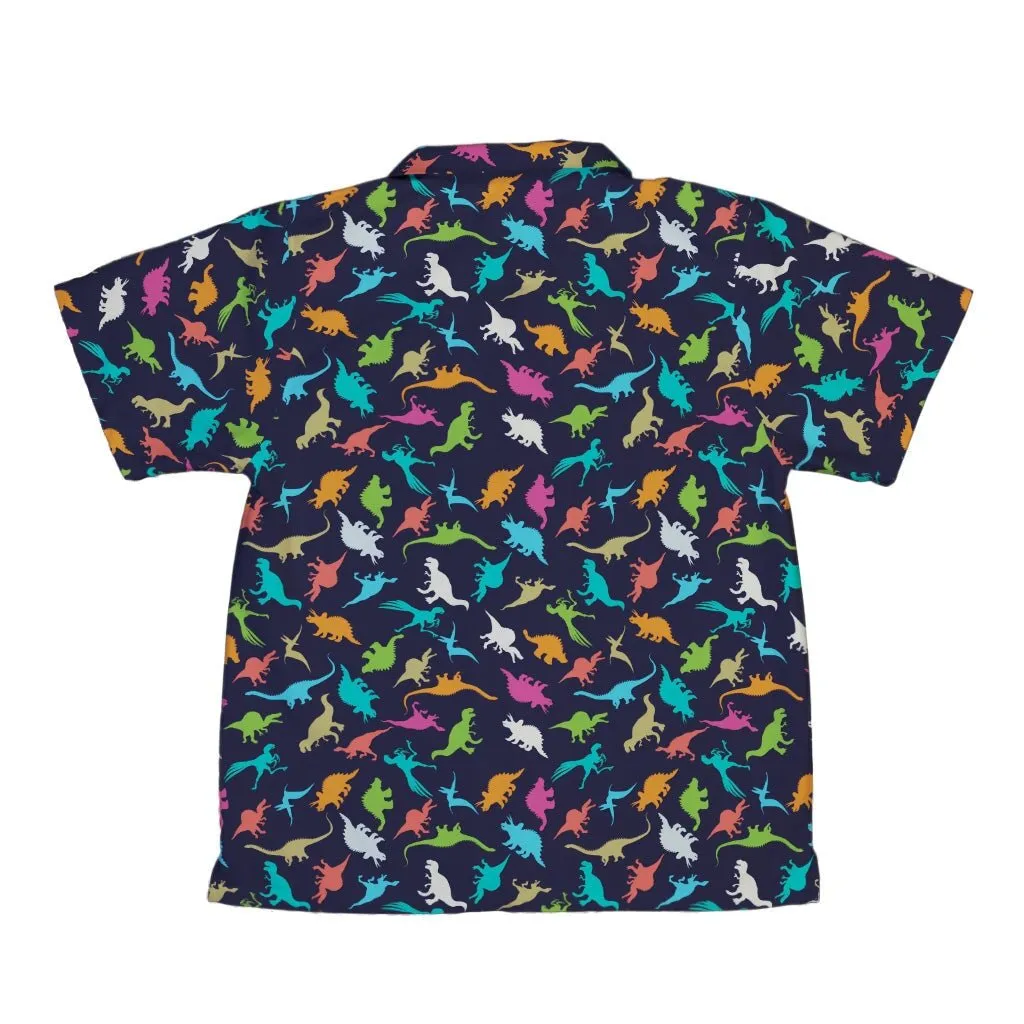 Colorful Dinosaur Silhouettes Navy Youth Hawaiian Shirt