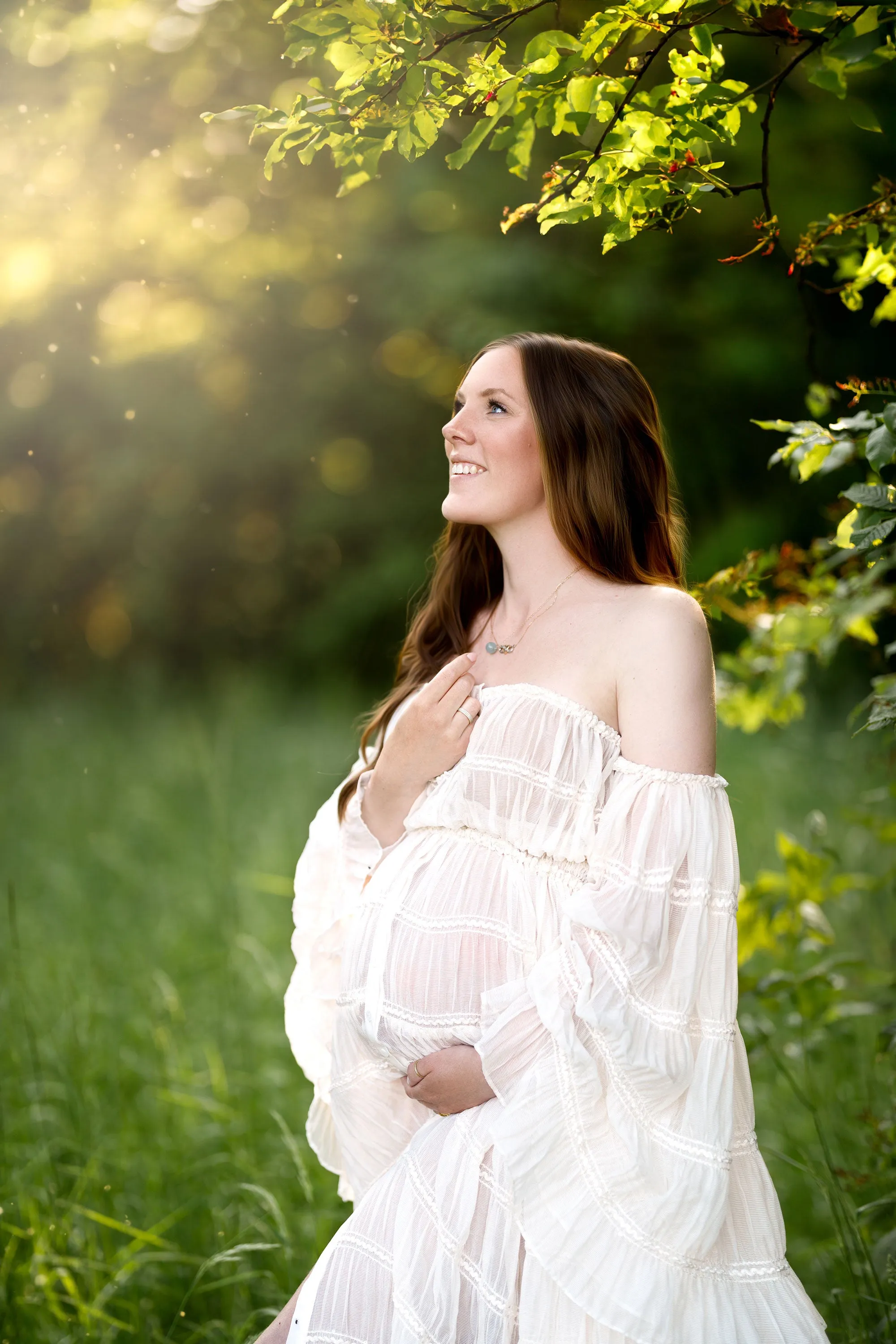 Cream Maternity Photoshoot Dress Long Sleeves Bohemian Beach Photo Shoot Dress YW240062