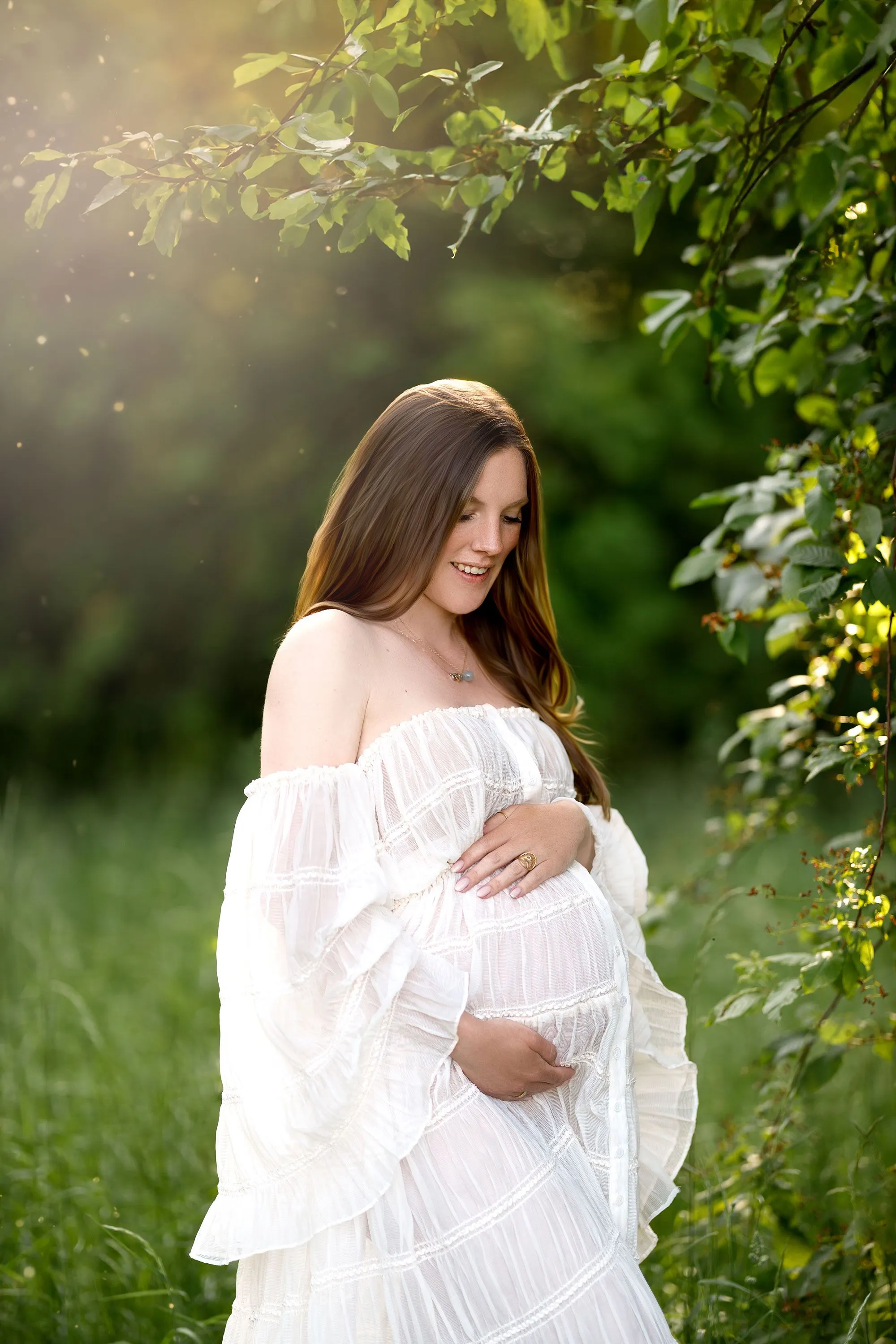Cream Maternity Photoshoot Dress Long Sleeves Bohemian Beach Photo Shoot Dress YW240062
