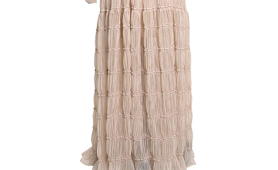 Cream Maternity Photoshoot Dress Long Sleeves Bohemian Beach Photo Shoot Dress YW240062