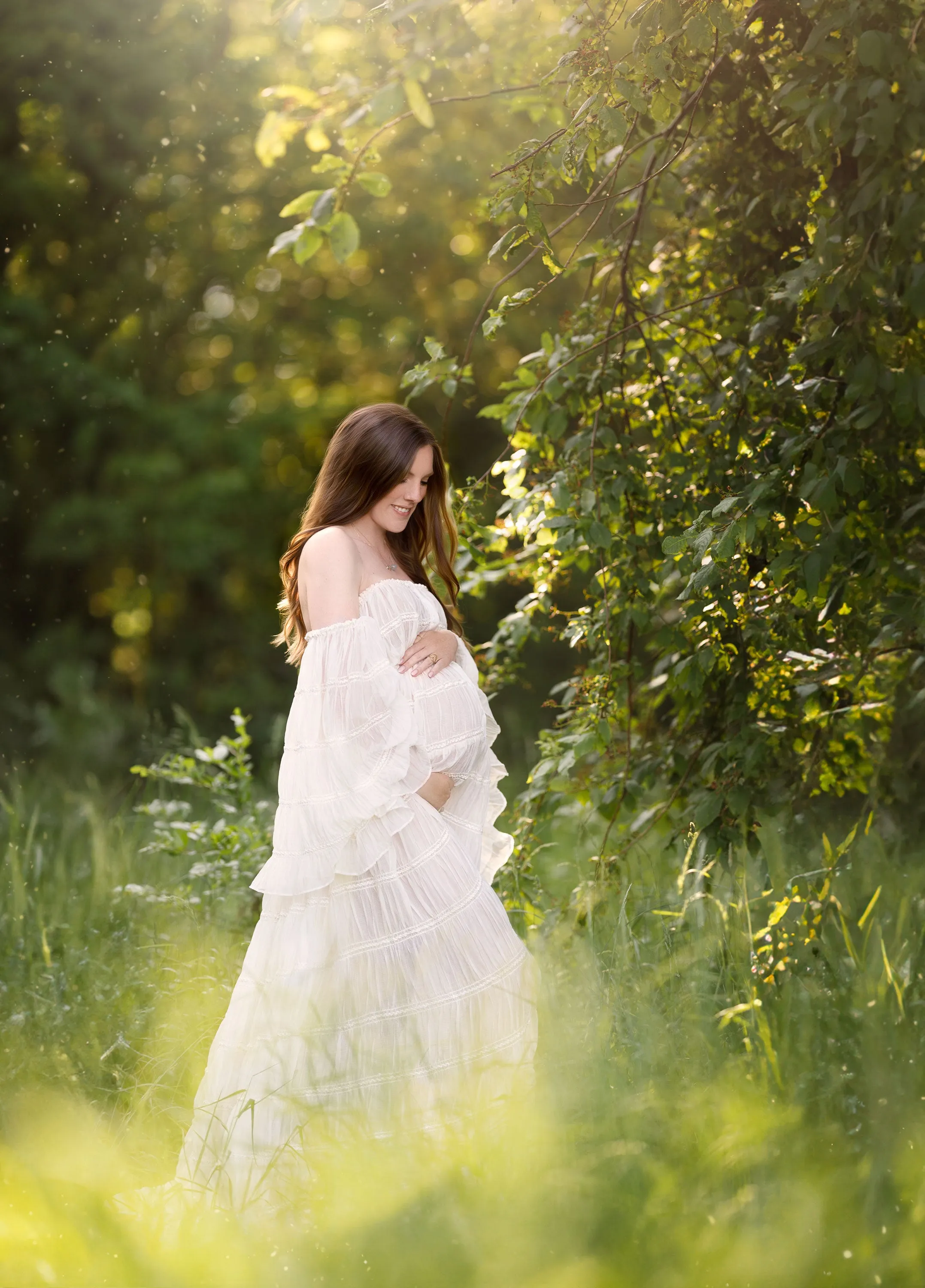 Cream Maternity Photoshoot Dress Long Sleeves Bohemian Beach Photo Shoot Dress YW240062