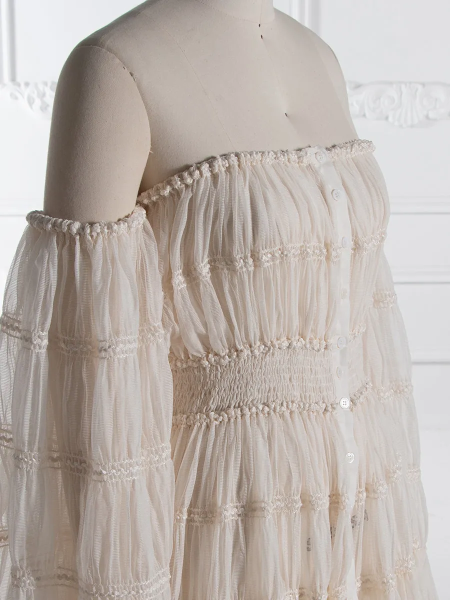 Cream Maternity Photoshoot Dress Long Sleeves Bohemian Beach Photo Shoot Dress YW240062