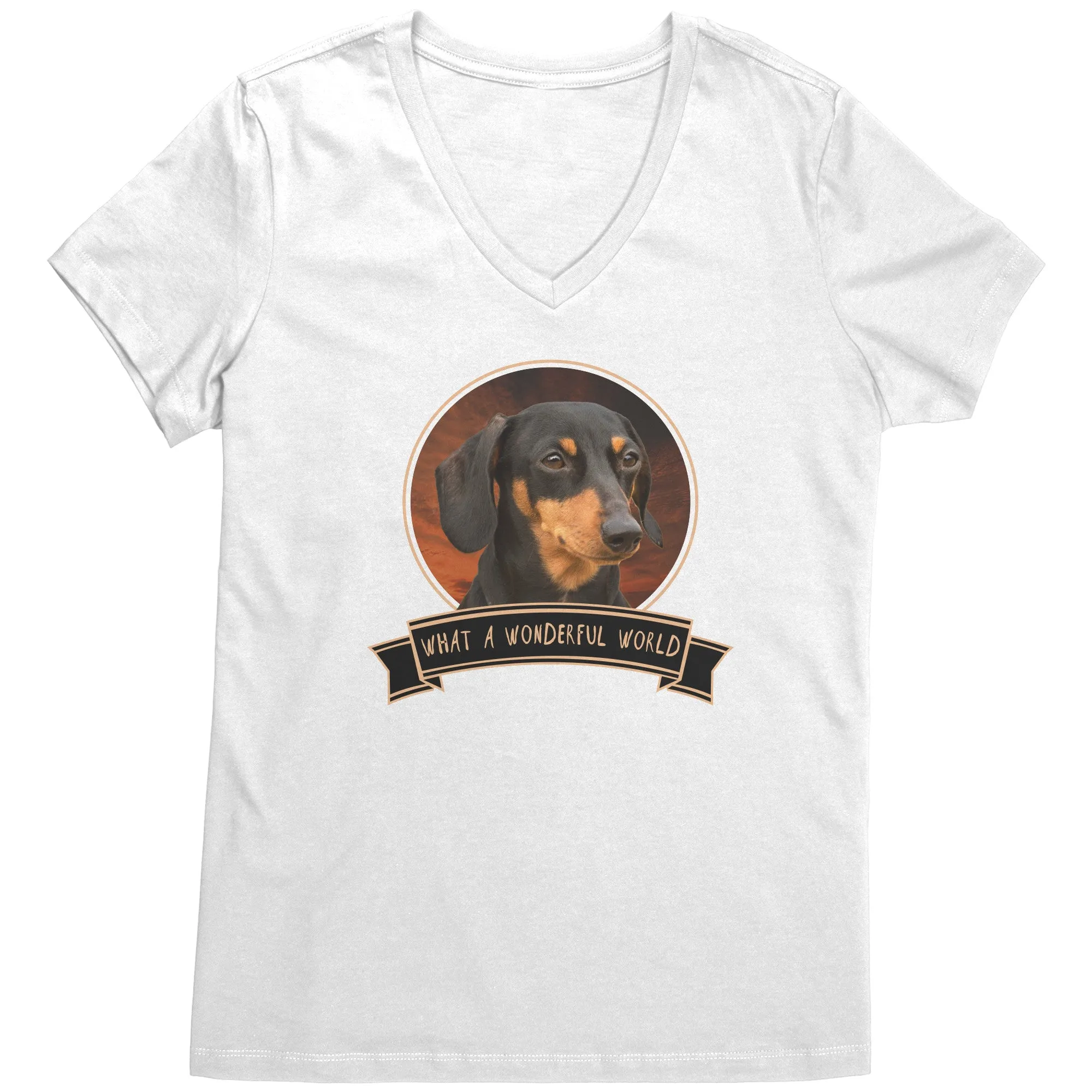 Dachshund Wonderful World Womens V-Neck Shirts