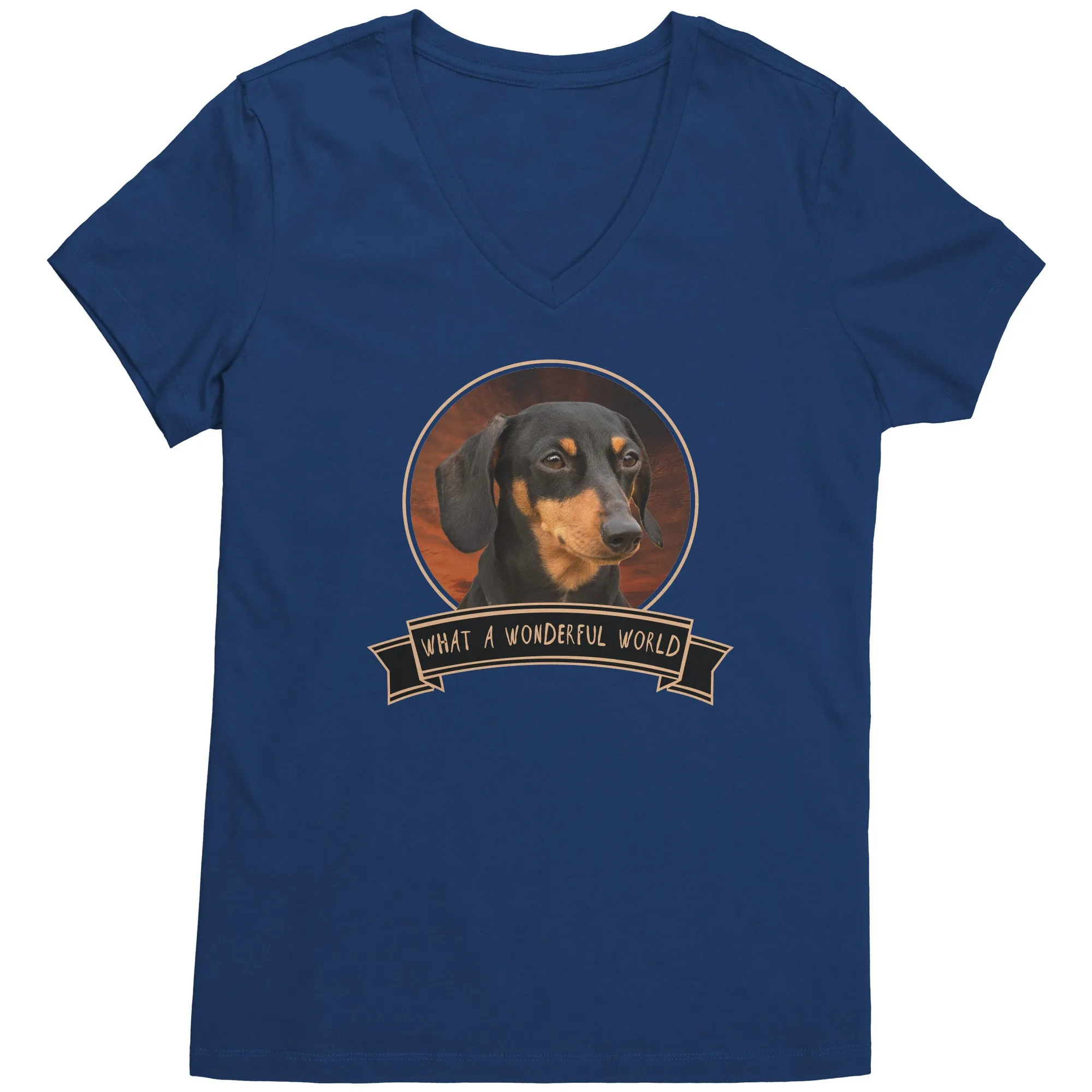 Dachshund Wonderful World Womens V-Neck Shirts