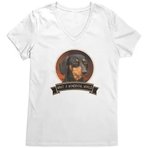 Dachshund Wonderful World Womens V-Neck Shirts