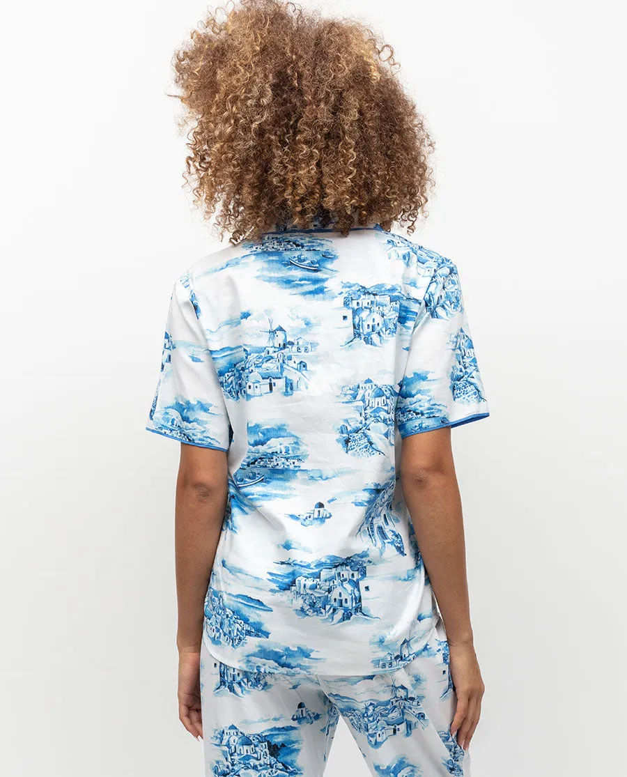 Donna Santorini Print Pyjama Top