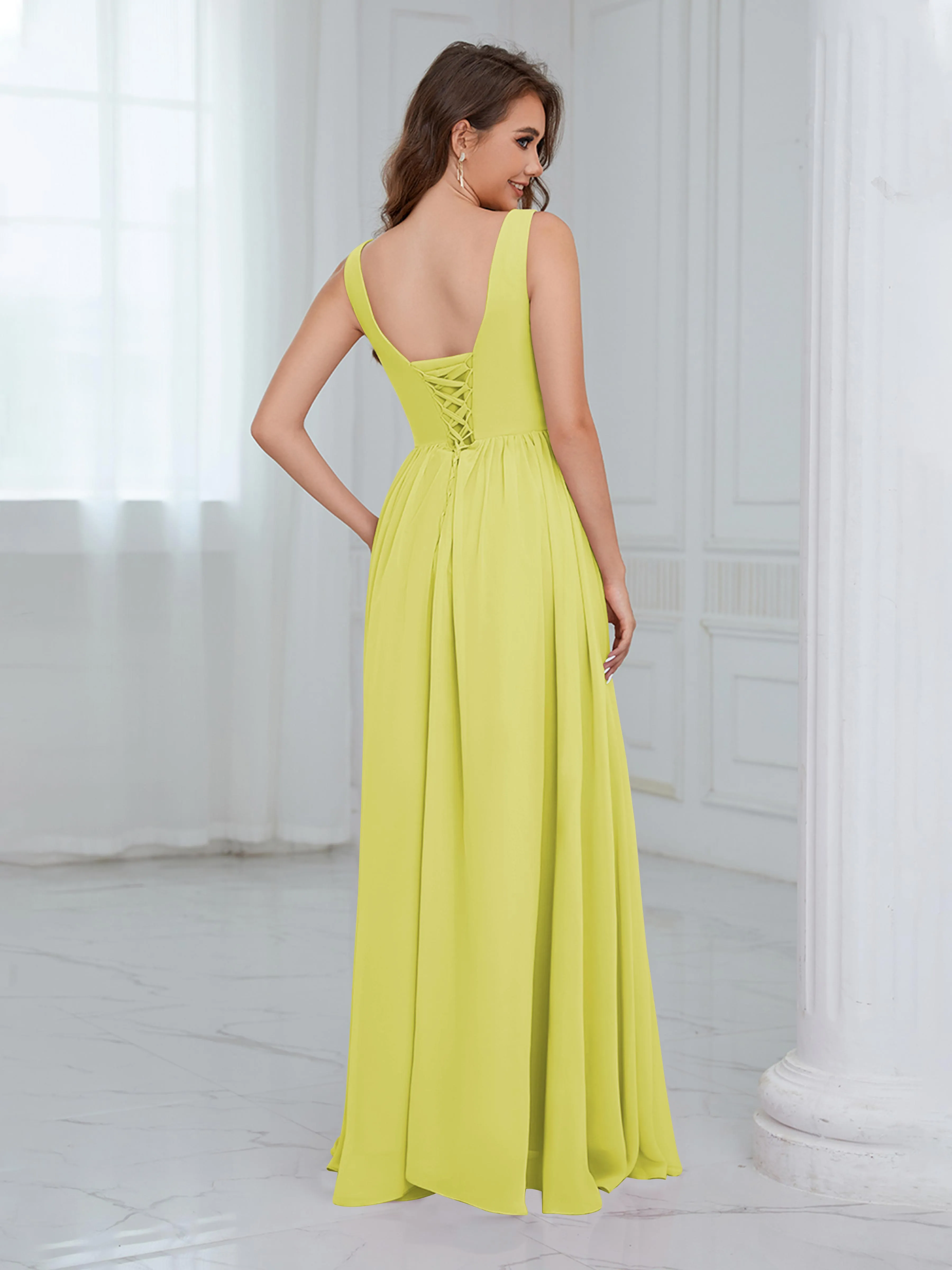 Elaine Chic Scoop Sleeveless Ruched Floor Length Chiffon Bridesmaid Dresses