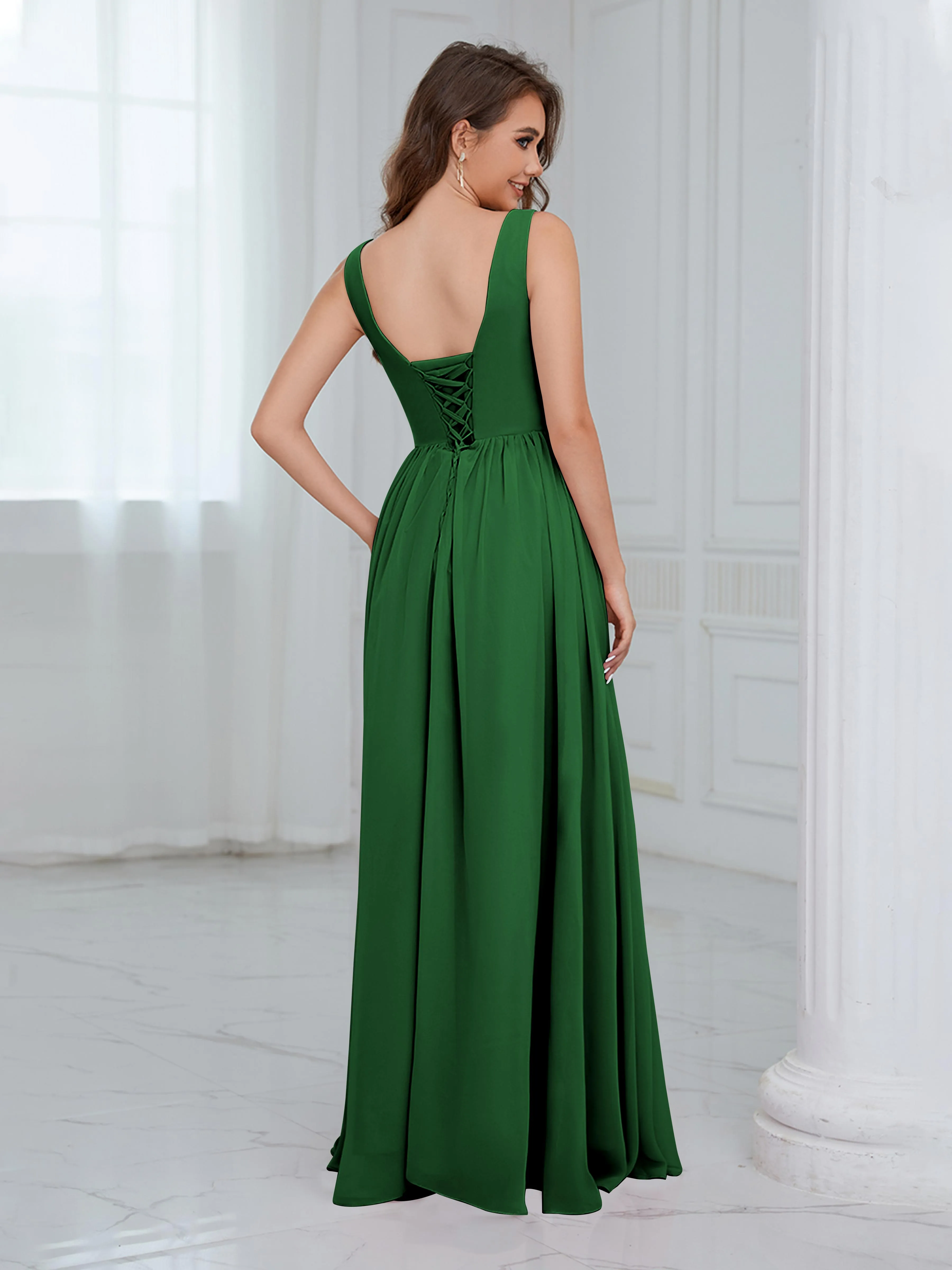 Elaine Chic Scoop Sleeveless Ruched Floor Length Chiffon Bridesmaid Dresses