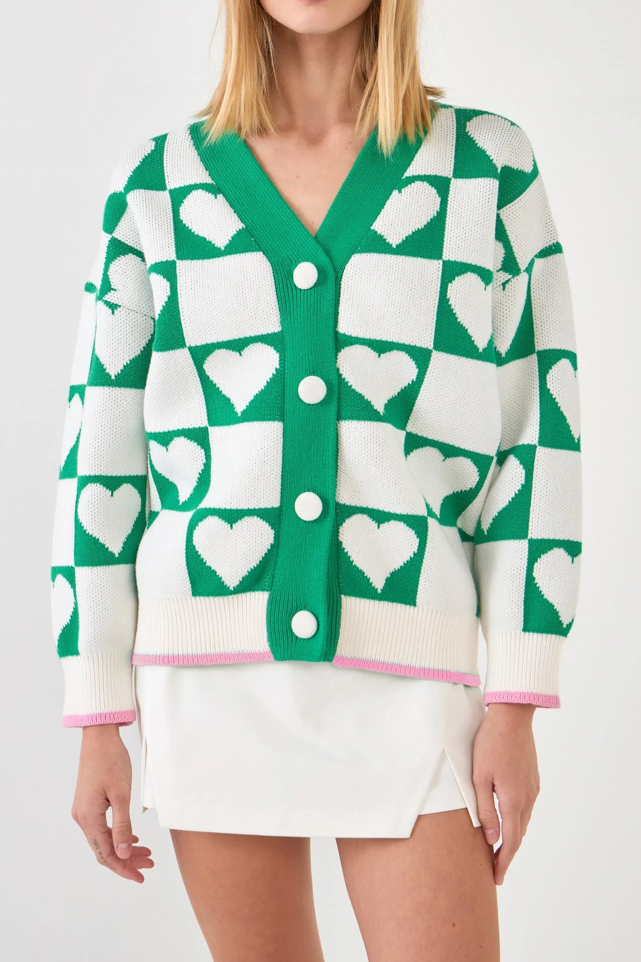 English Factory - Heart Knit Jacquard  Cardigan
