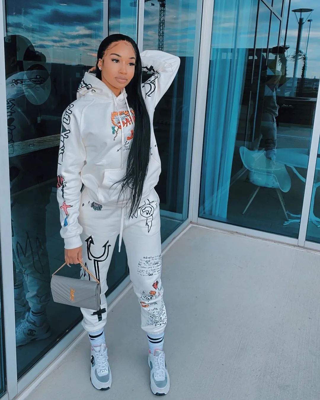 Fashionkova  Graffiti Streetwear Winter Warm Two Piece Set Women Tracksuit Female Hoodies Pants Women Matching Sets Outfits Sweatsuit