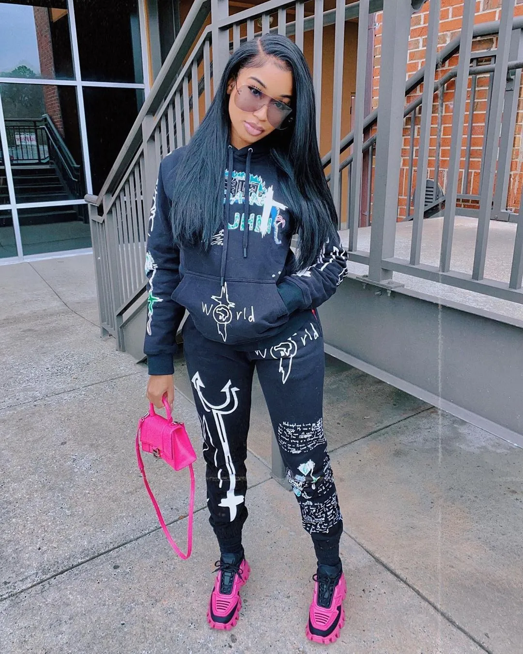 Fashionkova  Graffiti Streetwear Winter Warm Two Piece Set Women Tracksuit Female Hoodies Pants Women Matching Sets Outfits Sweatsuit