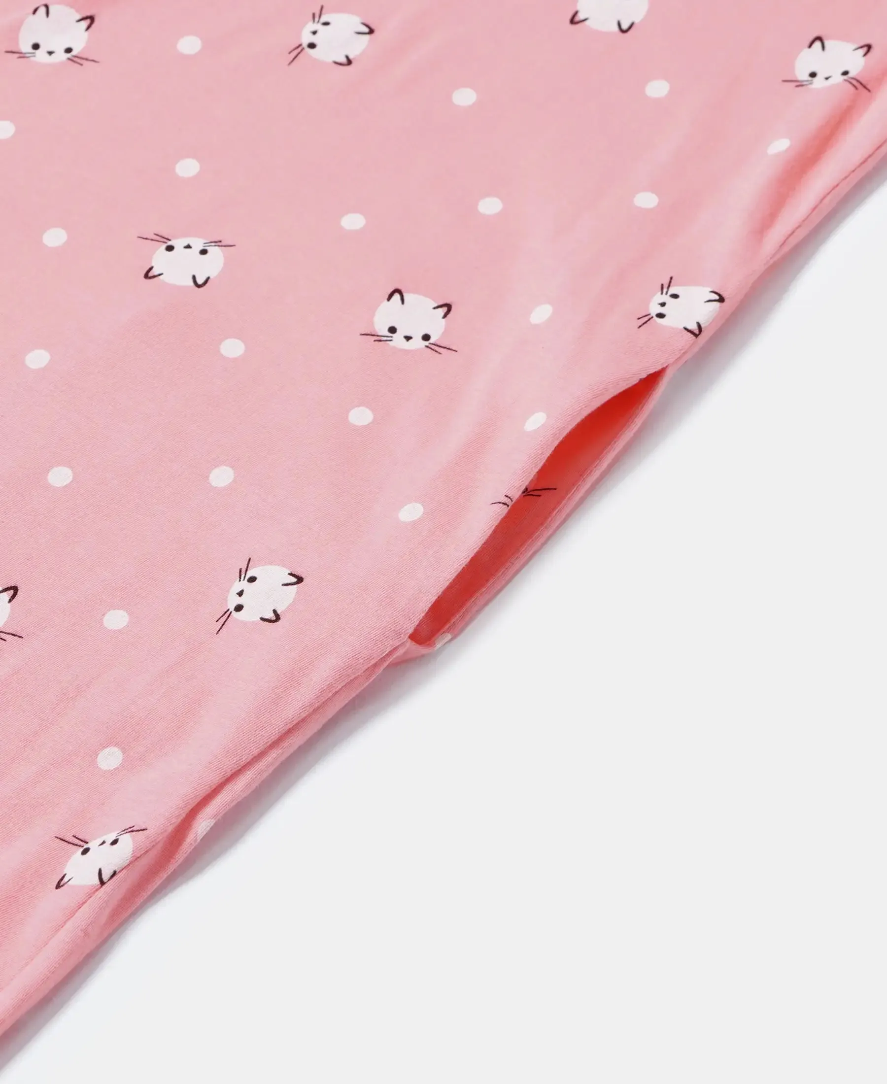 Girl's Super Combed Cotton Printed Dress with Matching Headband - Flamingo Pink