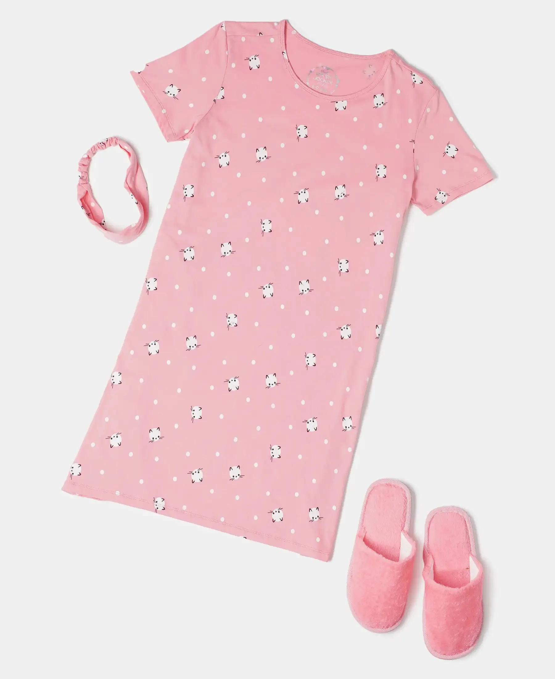 Girl's Super Combed Cotton Printed Dress with Matching Headband - Flamingo Pink