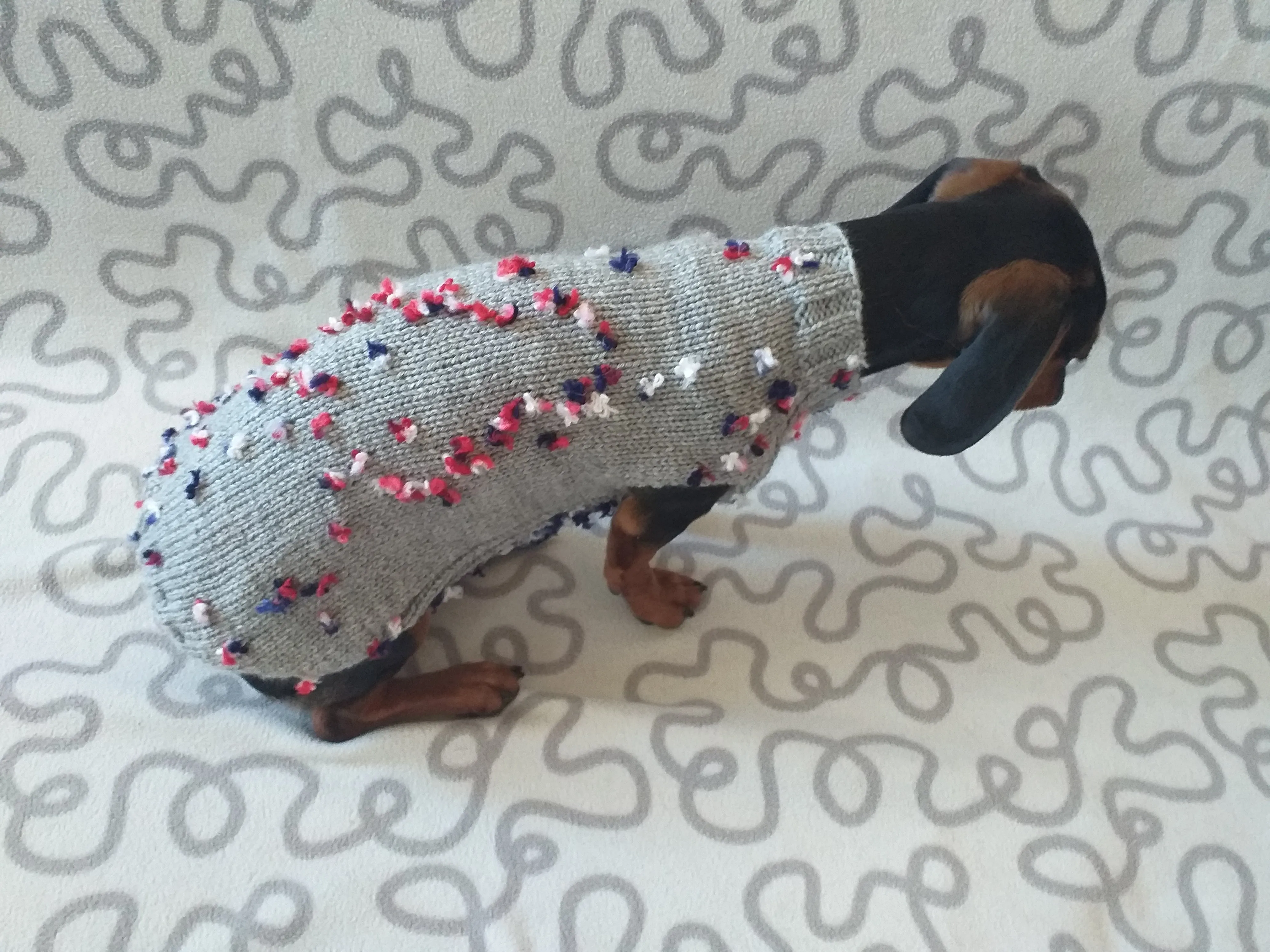 Gray Floral Mini Dachshund Jumper, Dog Coat, Clothes Dog Sweater