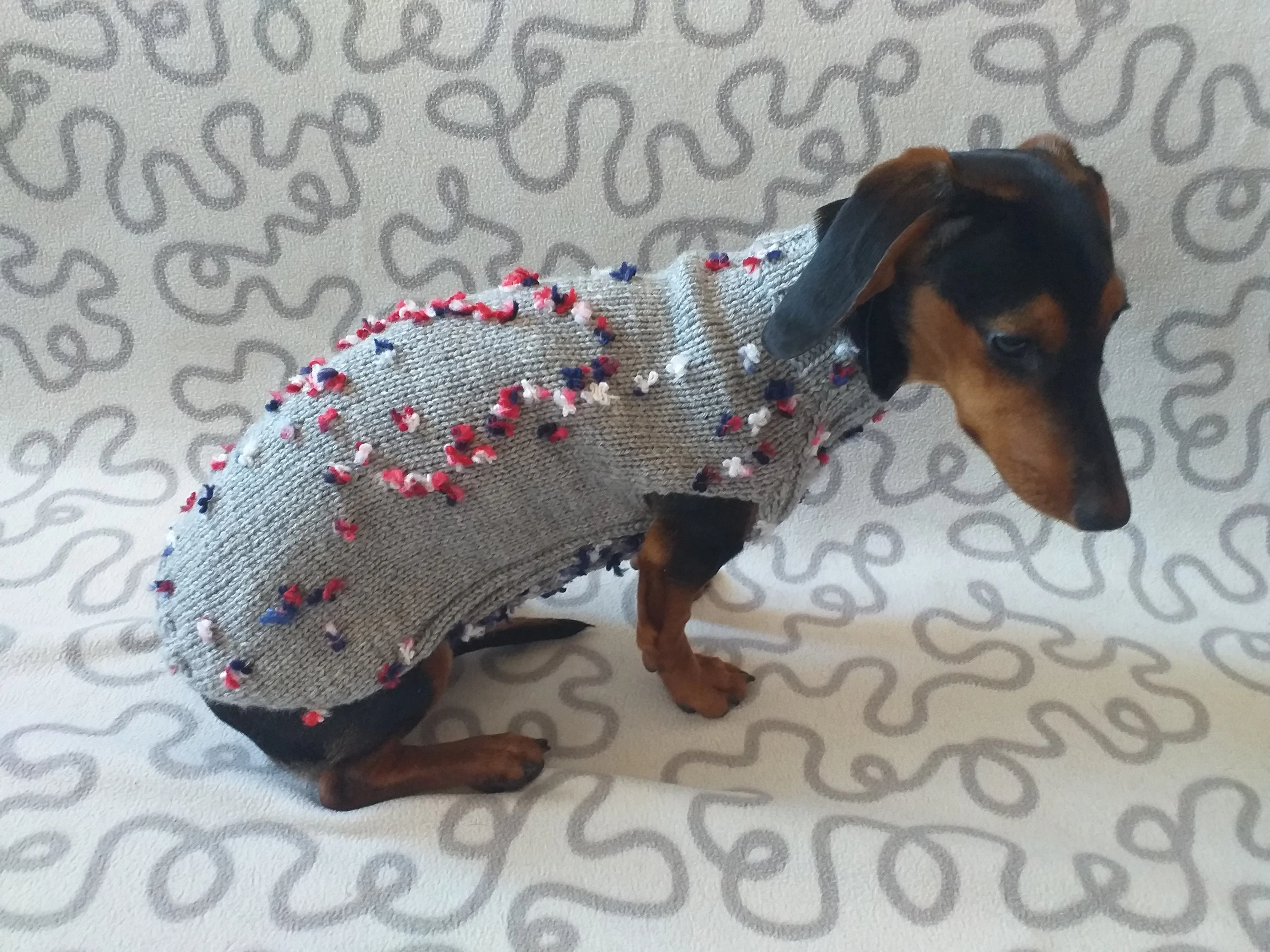 Gray Floral Mini Dachshund Jumper, Dog Coat, Clothes Dog Sweater