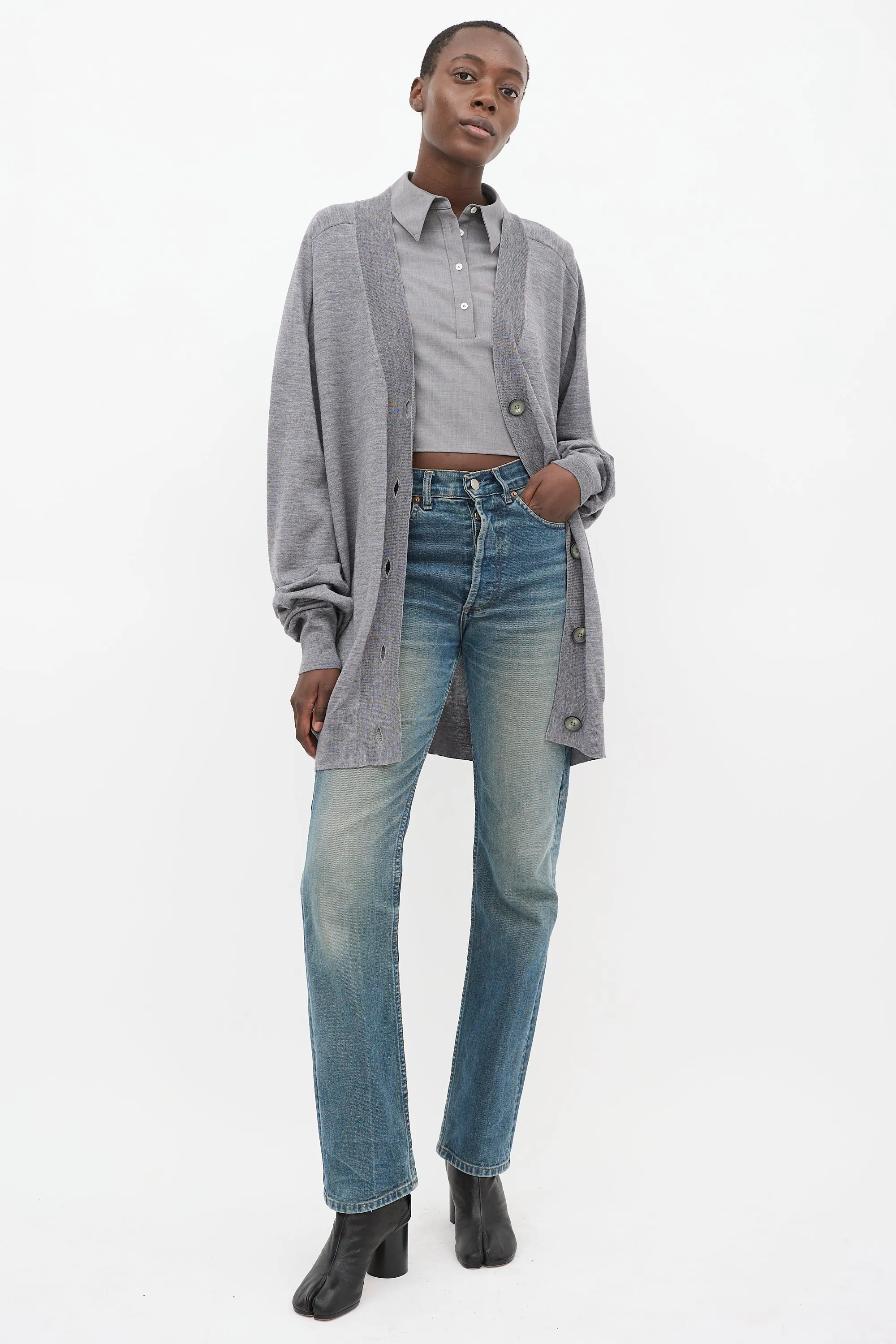 Grey Wool Oversized Cardigan