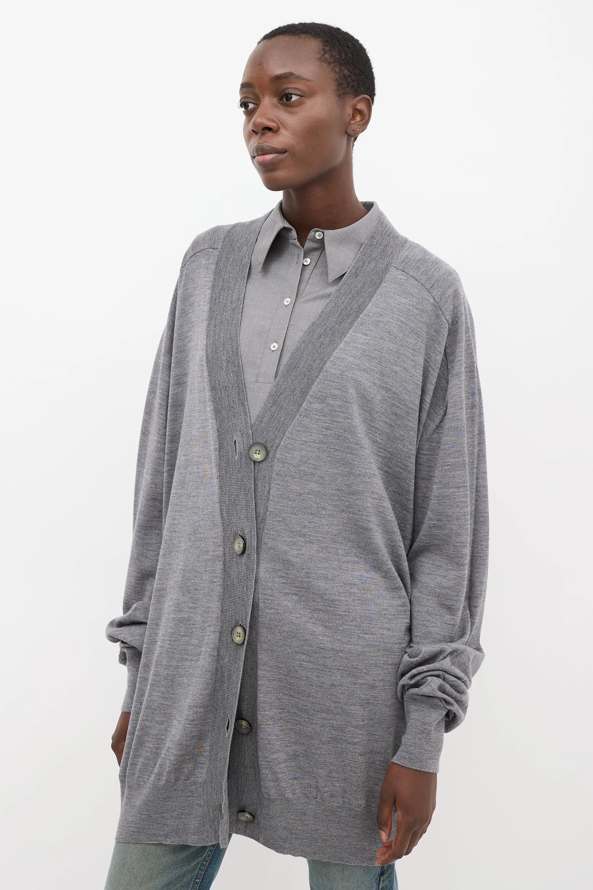 Grey Wool Oversized Cardigan