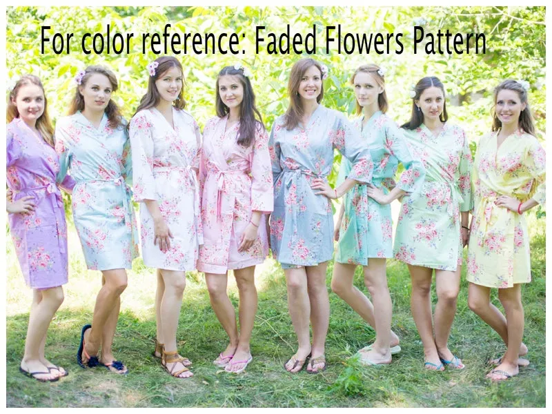 Light Blue Faded Flowers Pattern Bridesmaids Robes