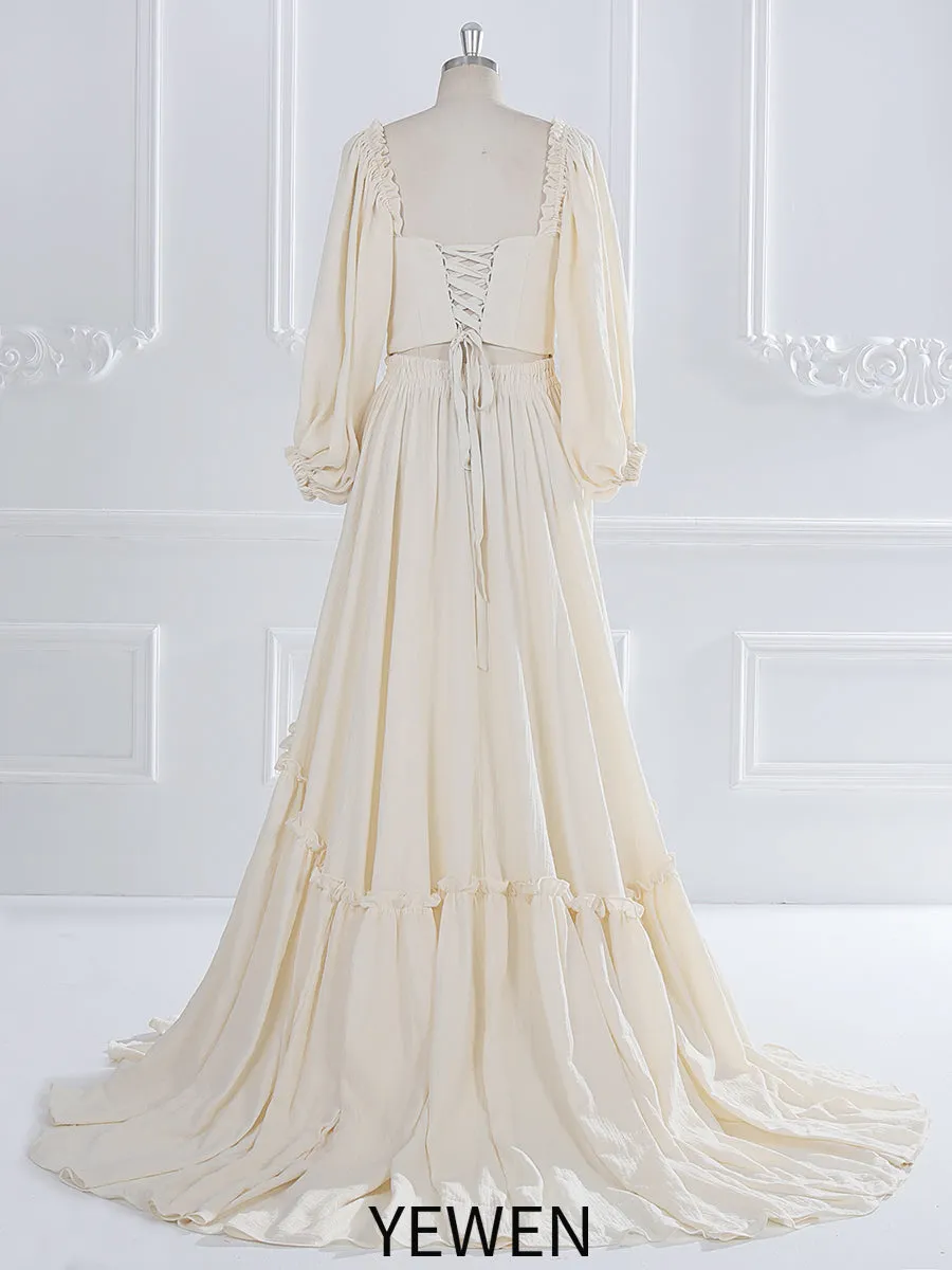 Long Sleeves Elastic Back Waist Woman Cotton Maxi Dress Photoshoot Dresses for Ladies YW231072