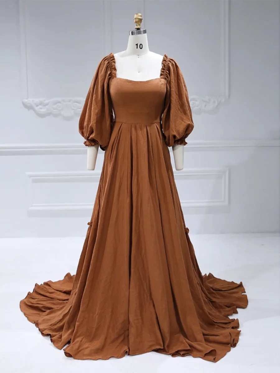 Long Sleeves Elastic Back Waist Woman Cotton Maxi Dress Photoshoot Dresses for Ladies YW231072