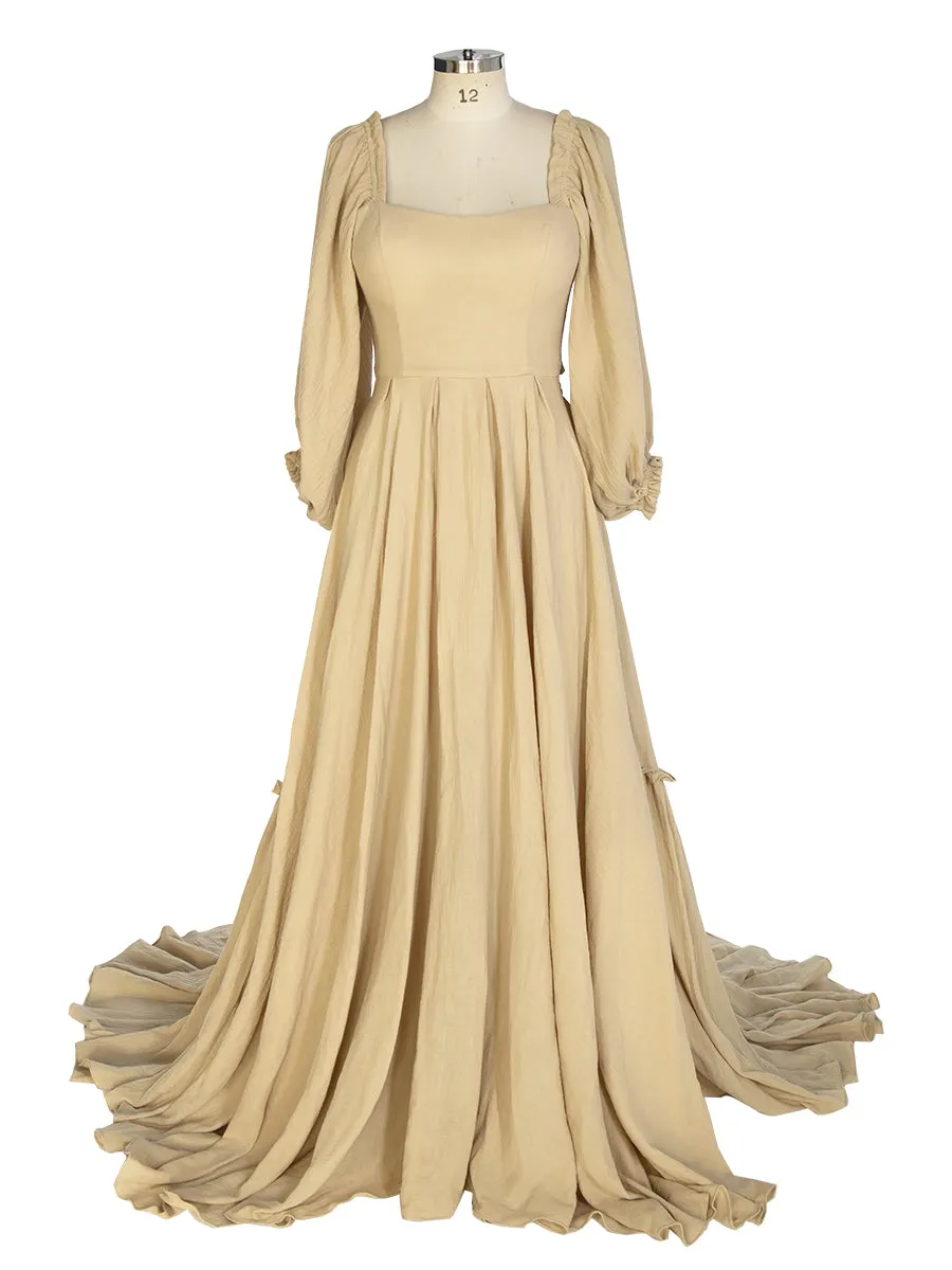 Long Sleeves Elastic Back Waist Woman Cotton Maxi Dress Photoshoot Dresses for Ladies YW231072