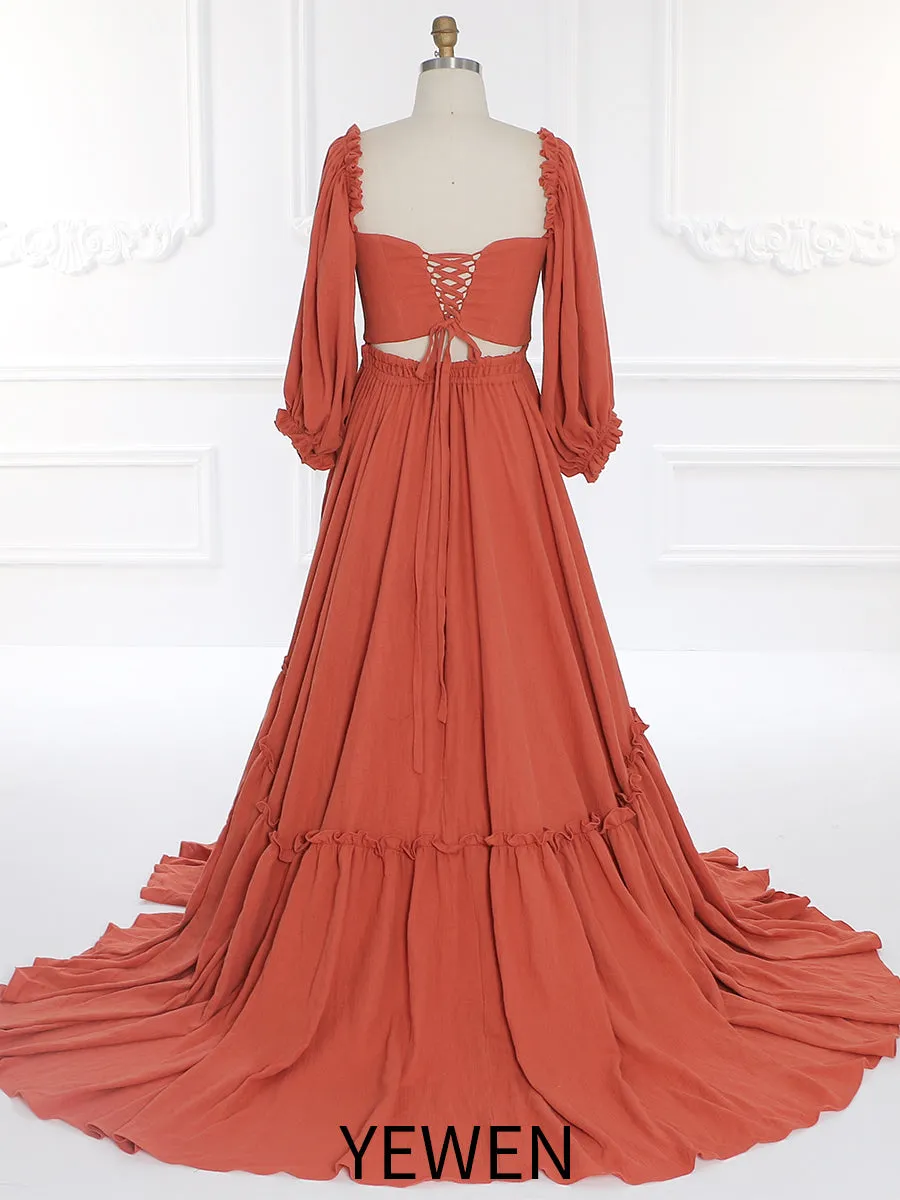 Long Sleeves Elastic Back Waist Woman Cotton Maxi Dress Photoshoot Dresses for Ladies YW231072