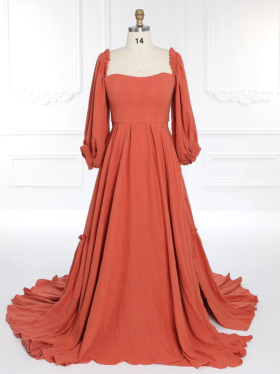 Long Sleeves Elastic Back Waist Woman Cotton Maxi Dress Photoshoot Dresses for Ladies YW231072