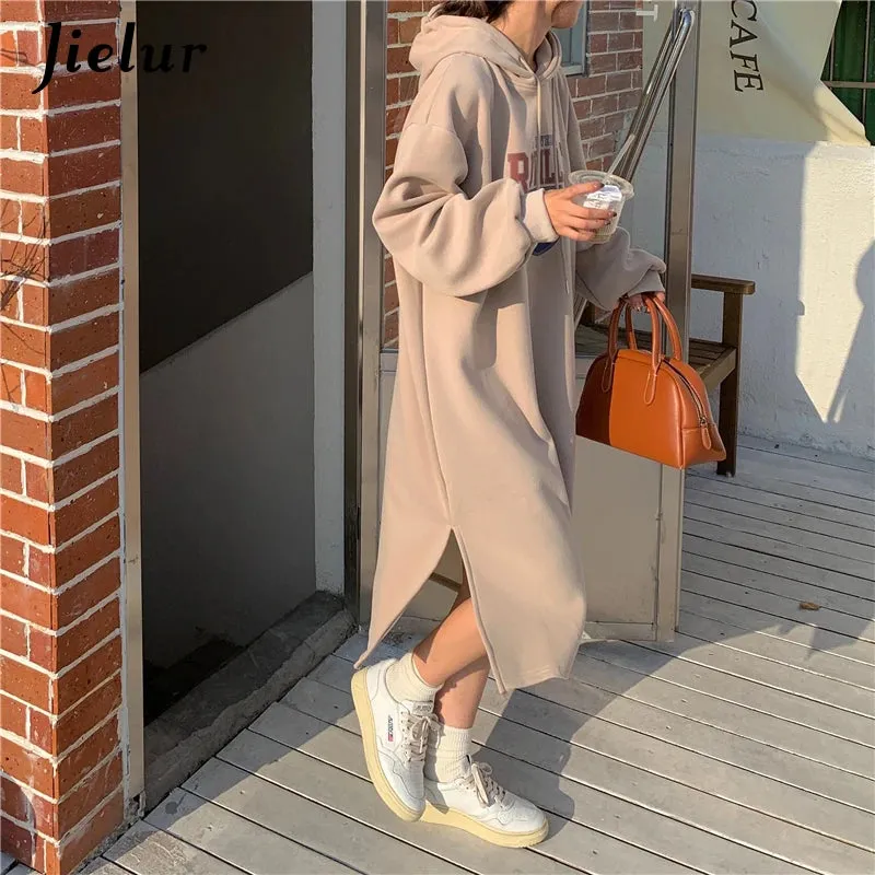 Loose Split Long Sleeve Letter Printed Sweatshirt Women Black Casual Preppy Style Hoodies Gray High Street Clothes Female